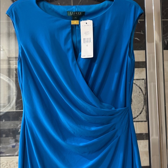 Lauren Ralph Lauren Cobalt Blue Faux-Wrap Midi Dress - Picture 2 of 4